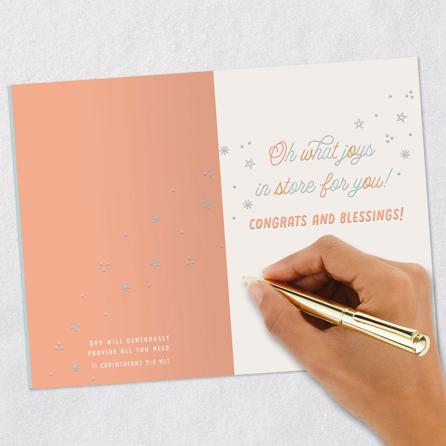 Colorful Script and Stars Religious Baby Shower Card  image number 7