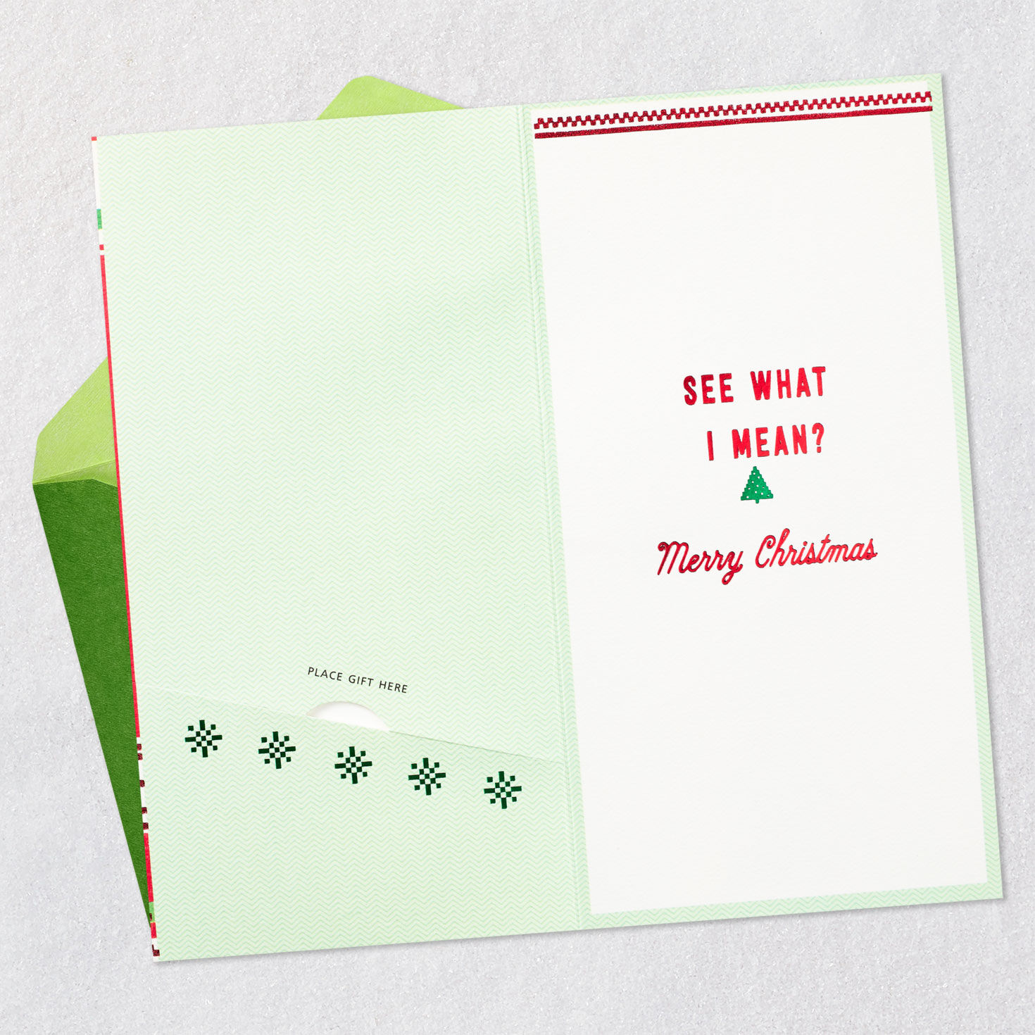 Red and Green Tree Sweater Gift Card Holder Open Card with Envelope image number 4