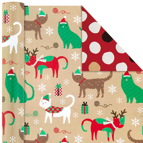 Fluffy Fun 3-Pack Reversible Kraft Christmas Wrapping Paper Assortment, 120 sq. ft., , large image number 4