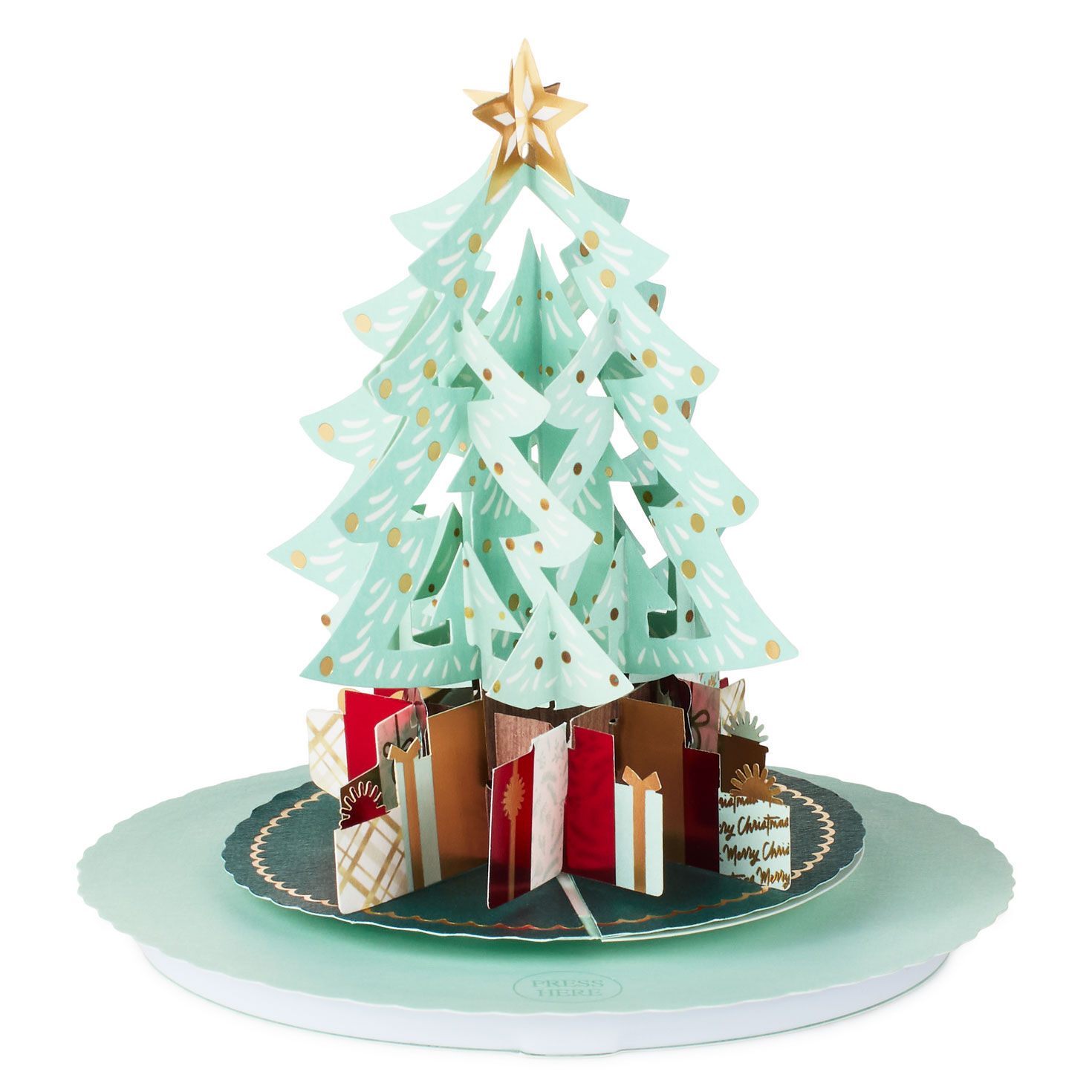 Pop-up Green and Gold Christmas Tree Card Pop-up Card Detail front image number 3