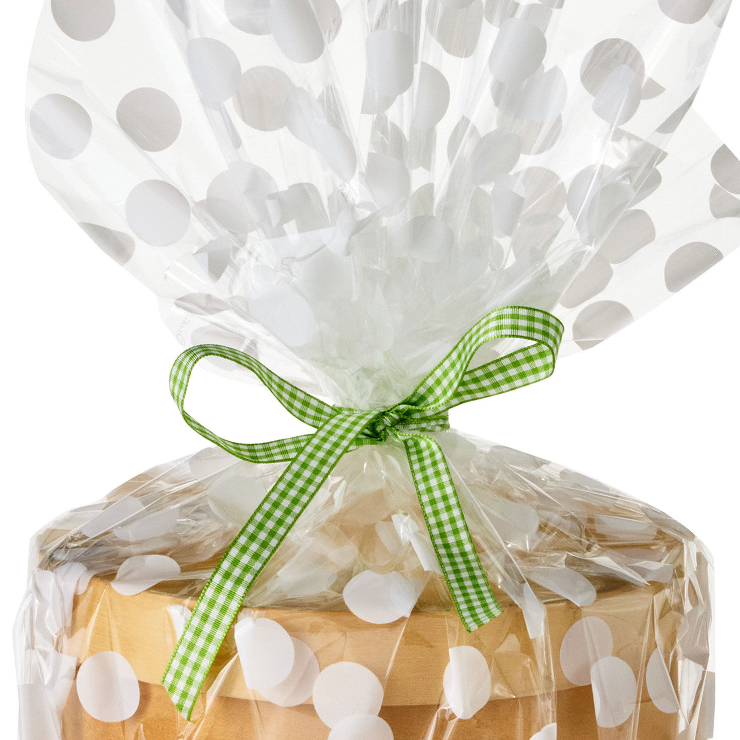 White Dots on Clear Gift Wrap Roll upclose view image number 4