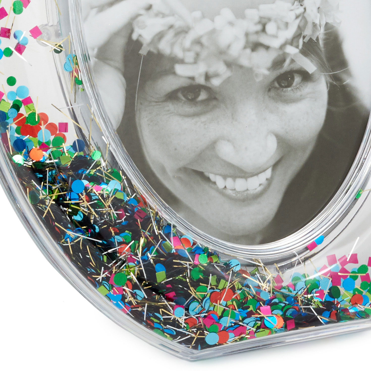 Oval 4x6 Clear Photo Holder With Colorful Confetti closeup view image number 4