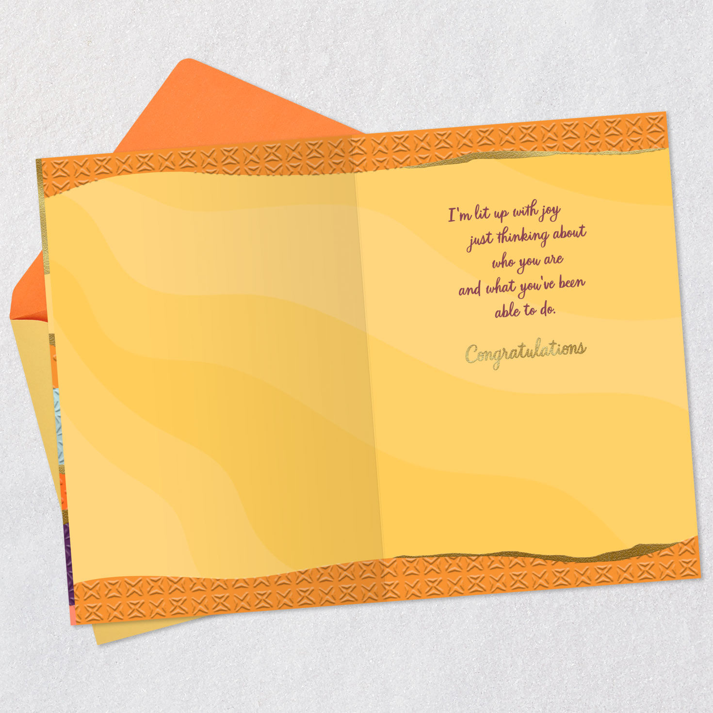 Sun and Abstract Landscape Congratulations Card Open card with envelope image number 3