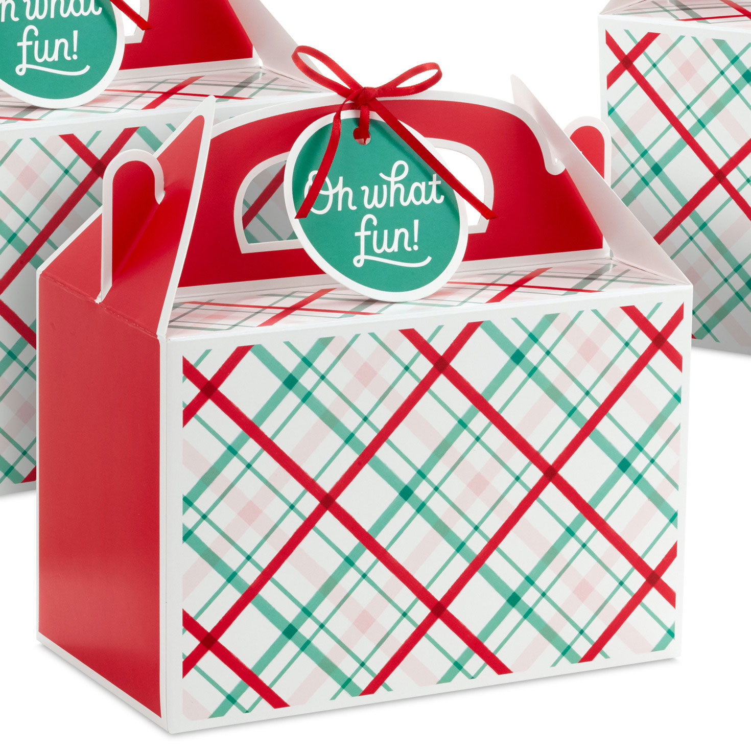 Oh What Fun Plaid 3-Pack Christmas Gable Boxes upclose detail image number 5