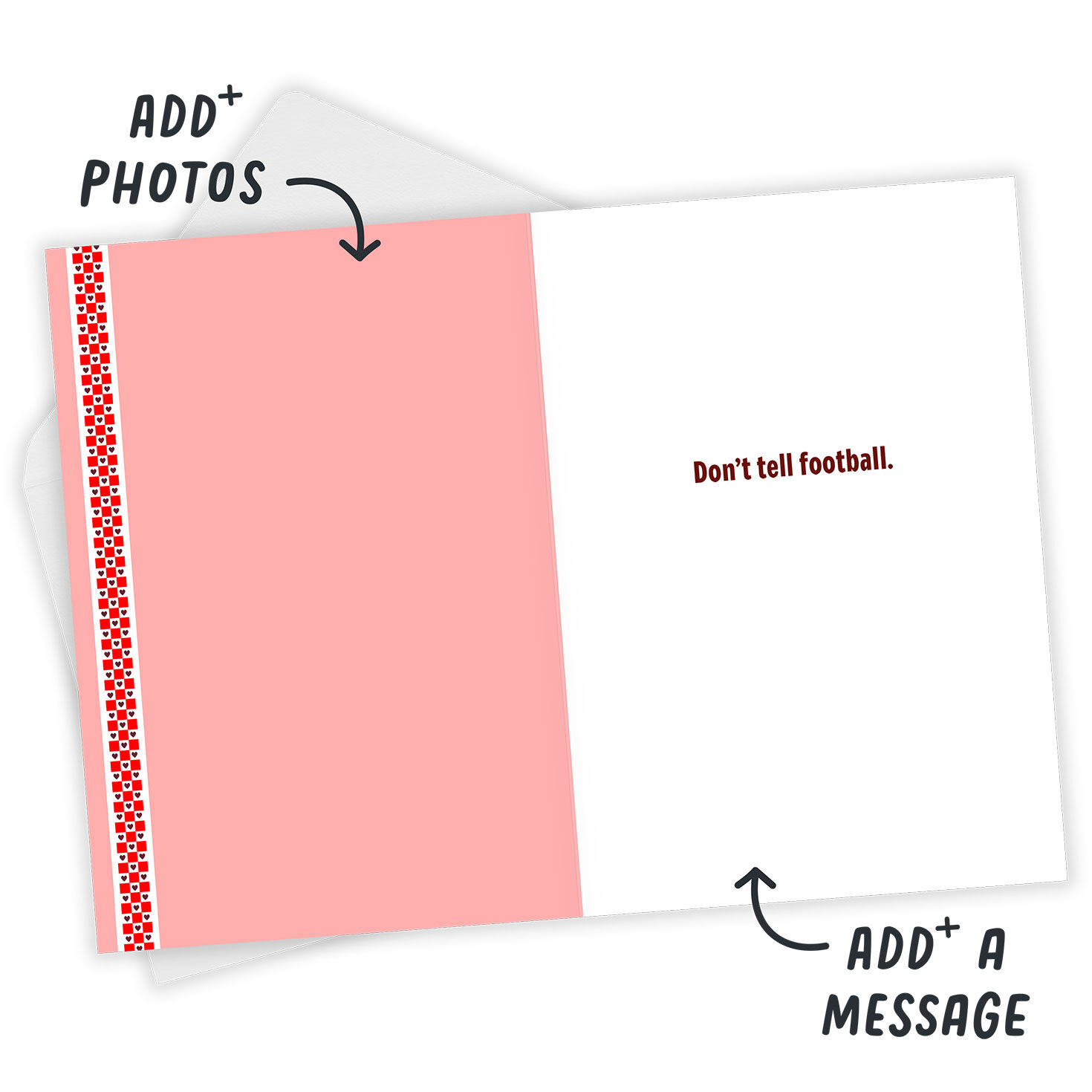 Red Checked Border Personalized Valentine's Card Open Card with Envelope indicating personalization image number 3