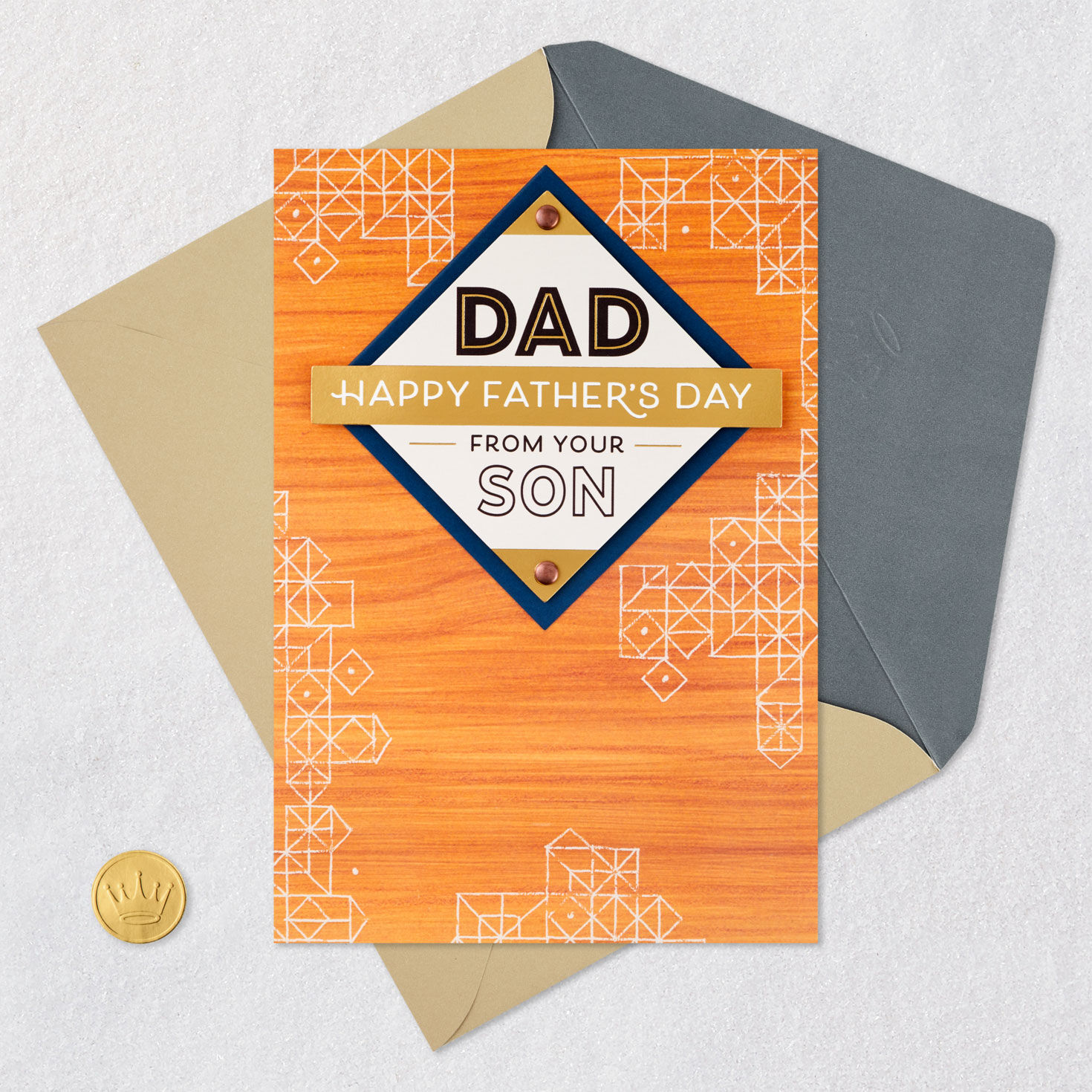 Patterns on Wood Dad Father's Day Card From Son Card Front with Envelope and Gold Seal image number 6