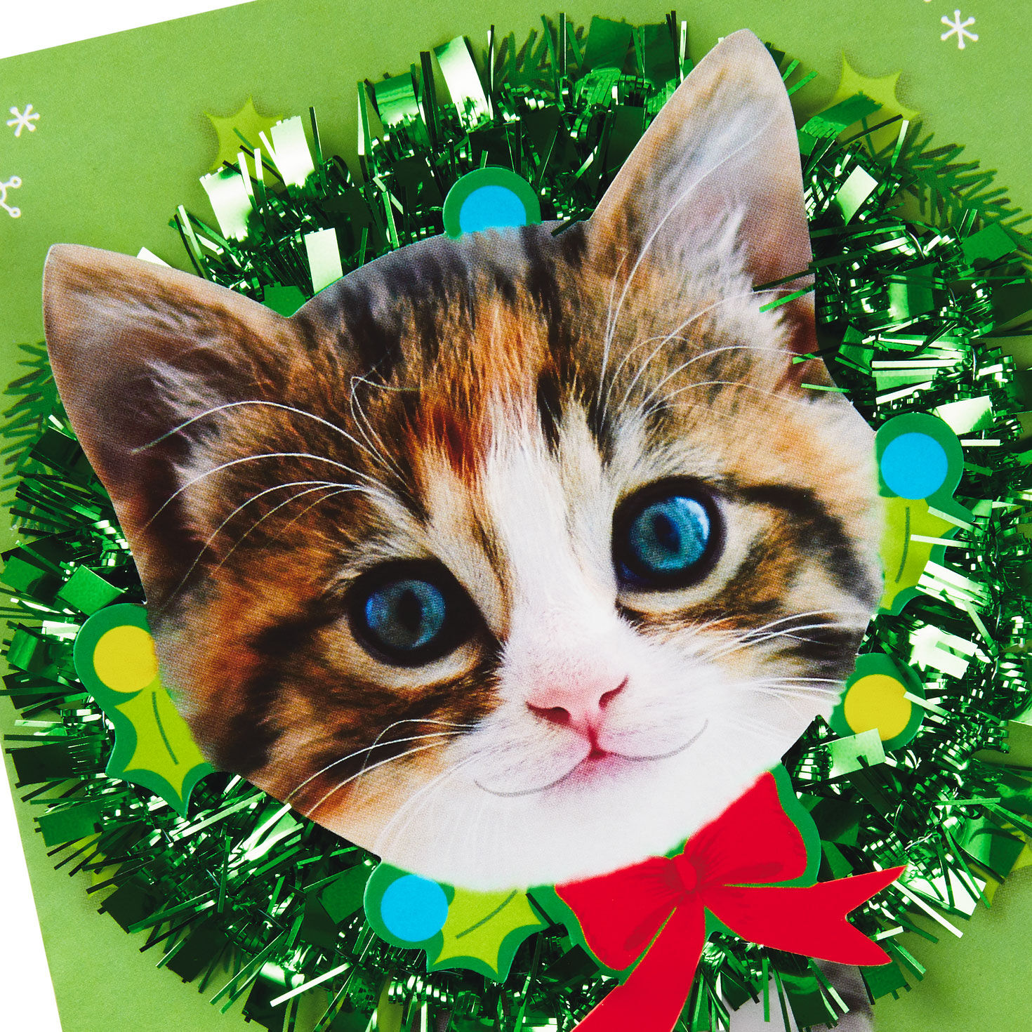 Cat in Green Wreath Musical Christmas Card Card Cover Detail image number 4