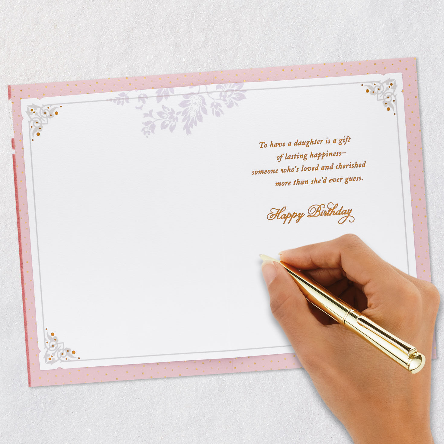 Floral Damask on Pink Daughter Birthday Card Signing card image number 6