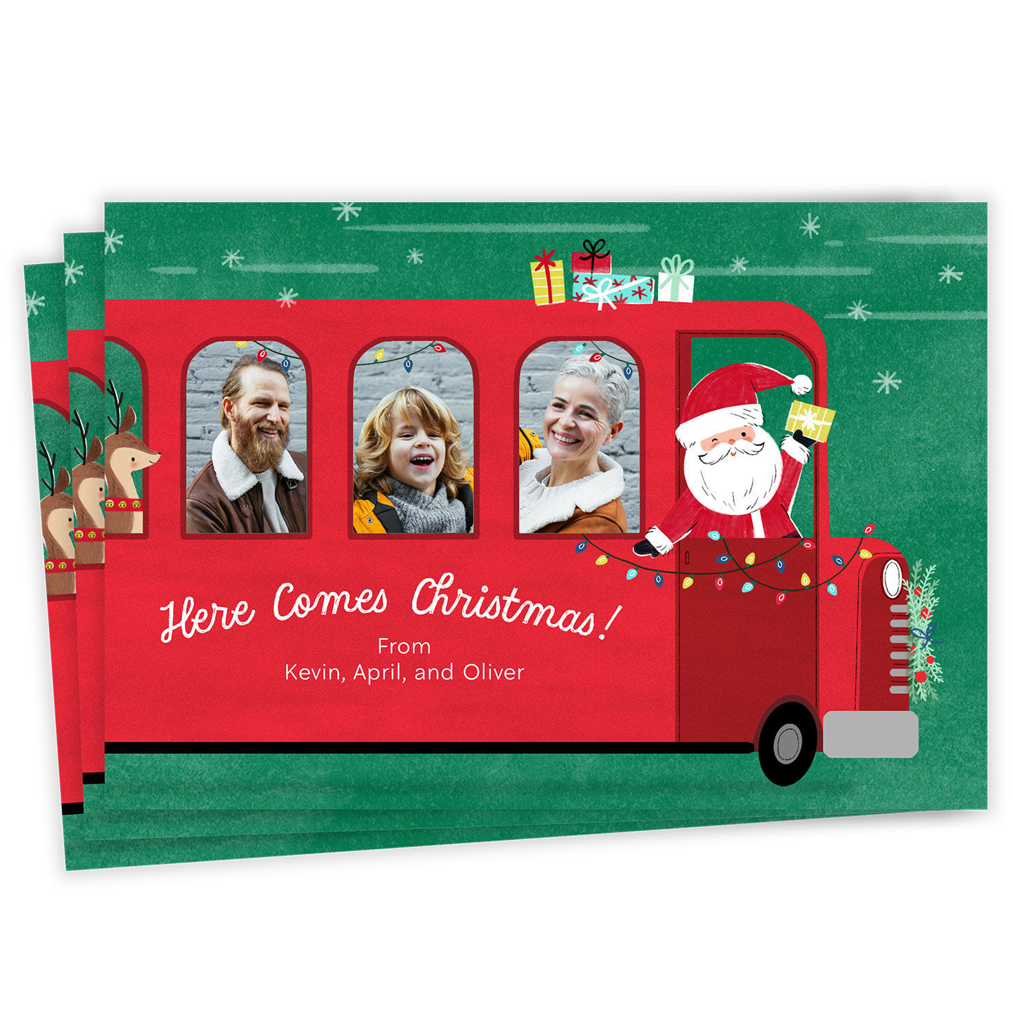 Santa Bus Flat Christmas Photo Card