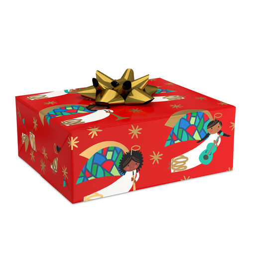 Flying Angels on Red Christmas Wrapping Paper, 40 sq. ft., 