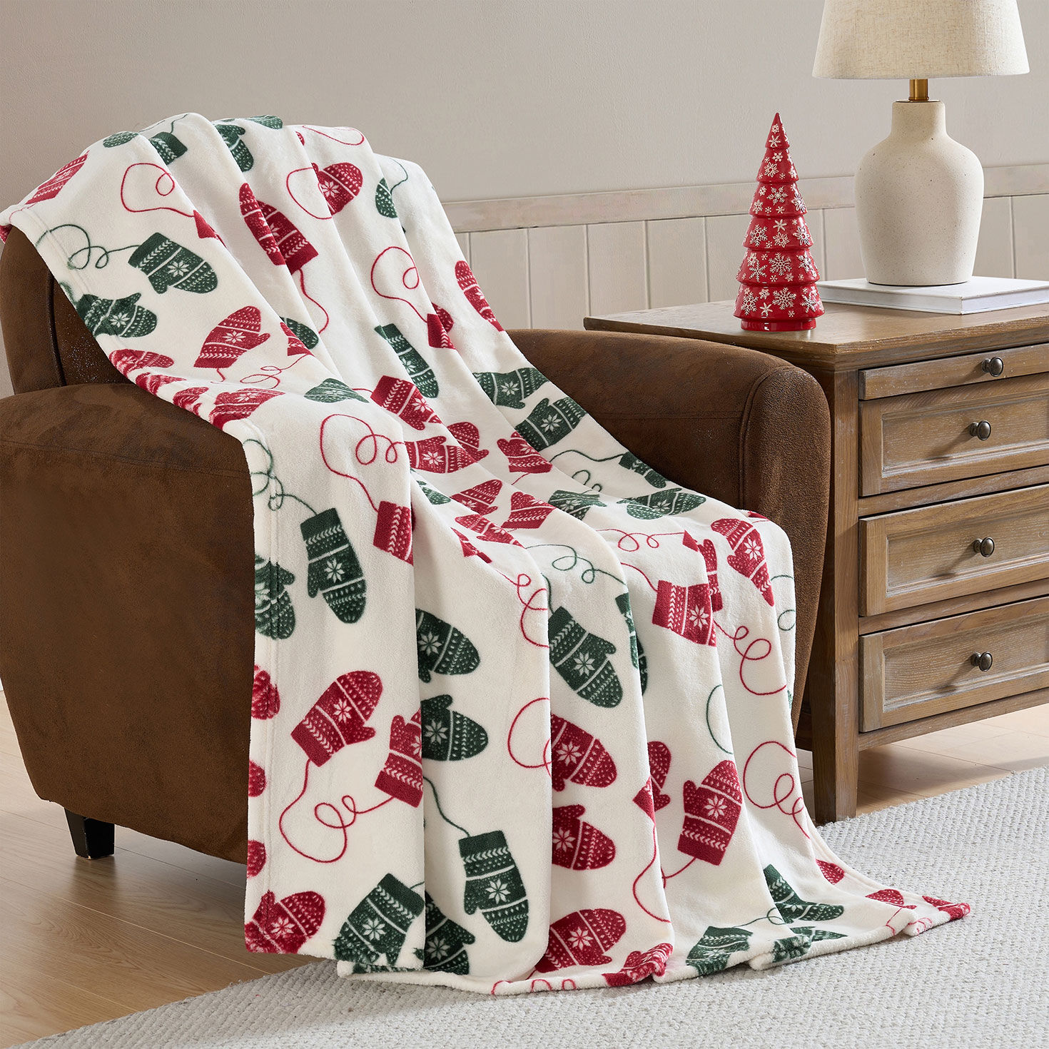 Hallmark Holiday Mittens Plush Throw - 50x70 in use image number 5