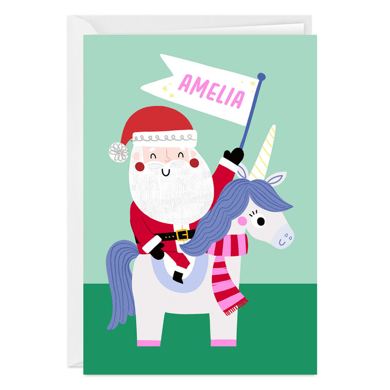 Santa and Unicorn Custom Christmas Card for Kid