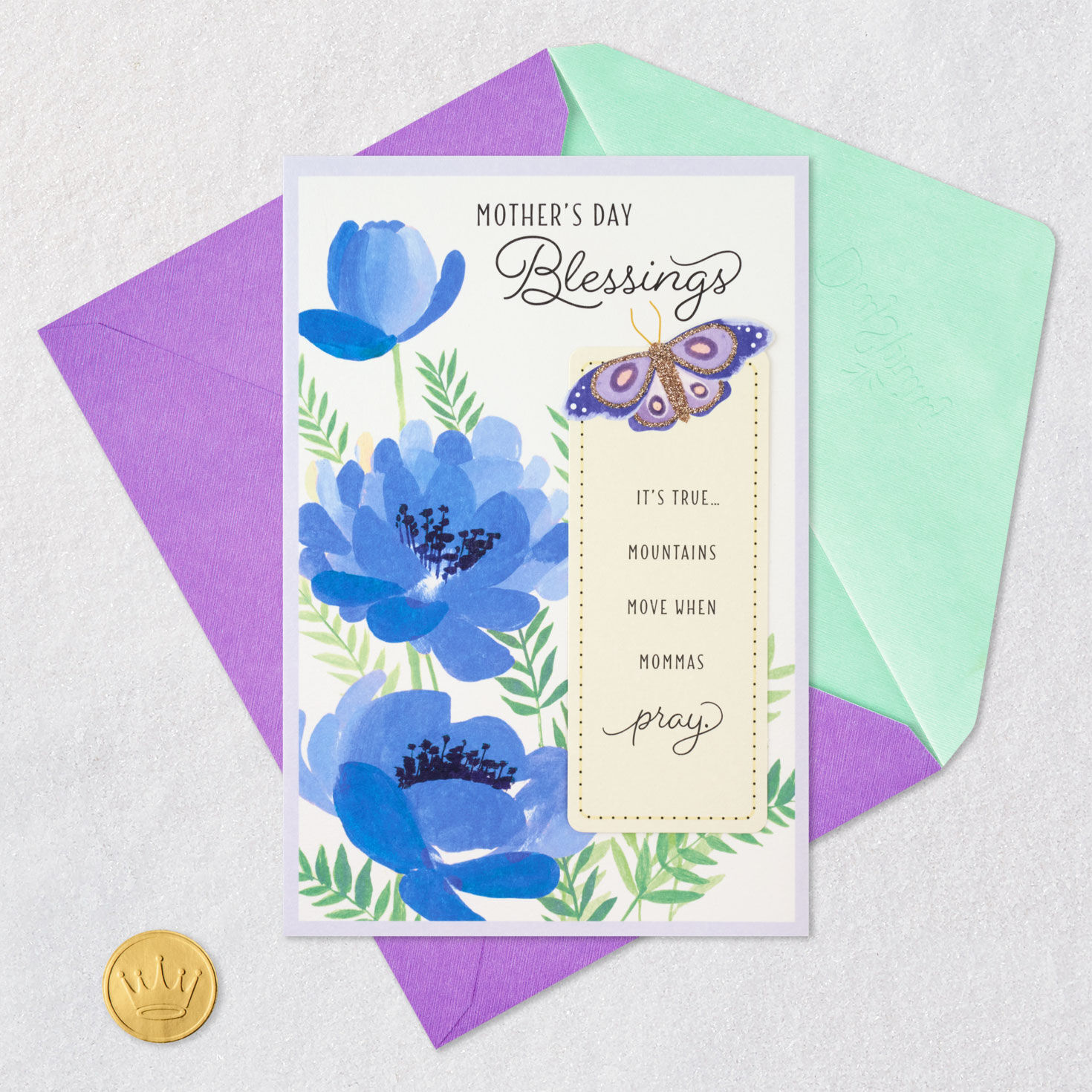 Blue Flowers Faith Mother's Day Card With Bookmark Card Front with Envelope and Gold Seal image number 7