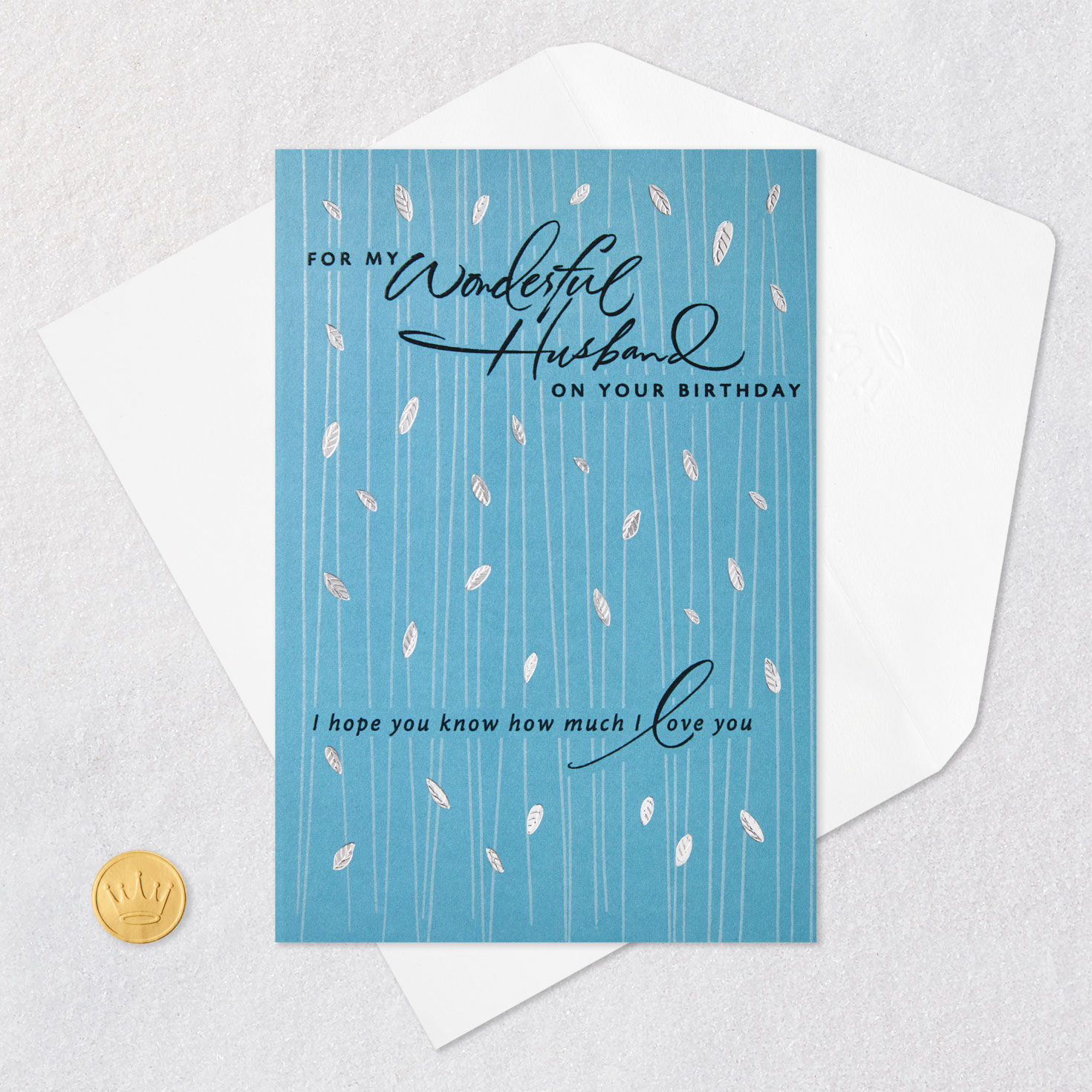 Silver Leaves Romantic Birthday Card for Husband Card Front with Envelope and Gold Seal image number 6