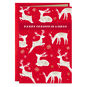 Nordic Reindeer and Snowflakes on Red Christmas Card Card Front image number 1