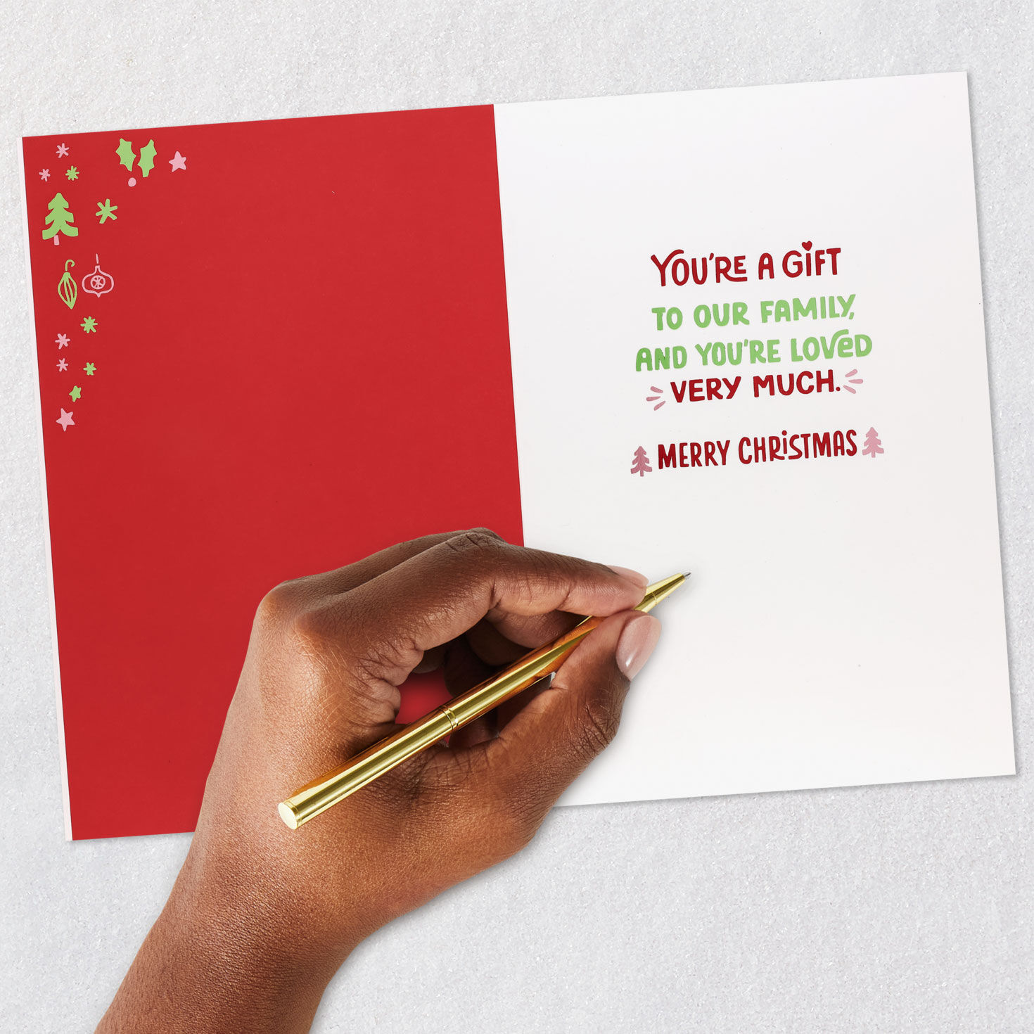 Pink and Green Lettering Christmas Card for Daughter signing card image number 6