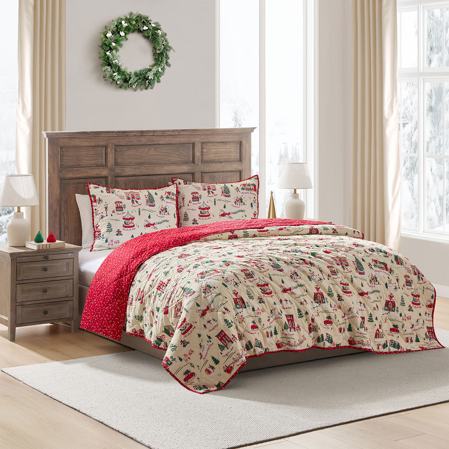 Hallmark Holiday - Christmas Village Reversible 3Pc. Quilt Set