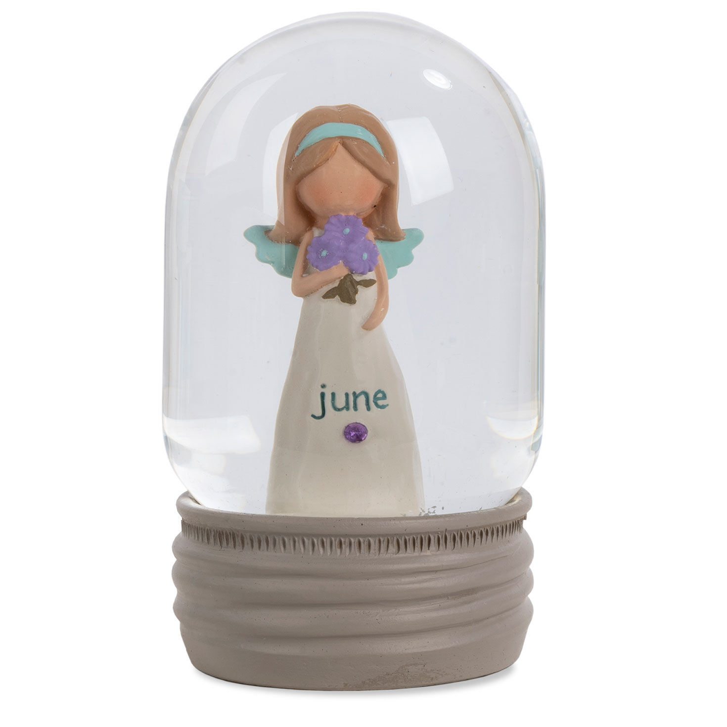 Blossom Bucket June Birthstone Angel Snow Globe, 4.2"