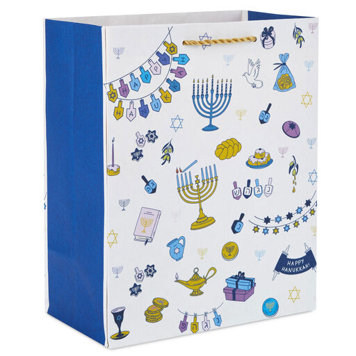 9.6" Tree of Life Festive Icons Medium Hanukkah Gift Bag, 