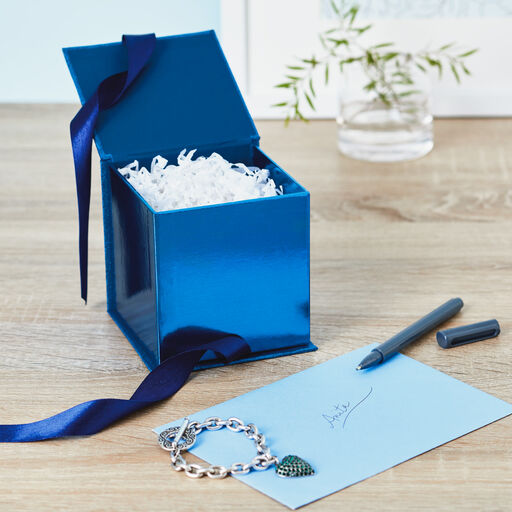 Navy Glitter 4x4 Small Gift Box With Shredded Paper Filler, 