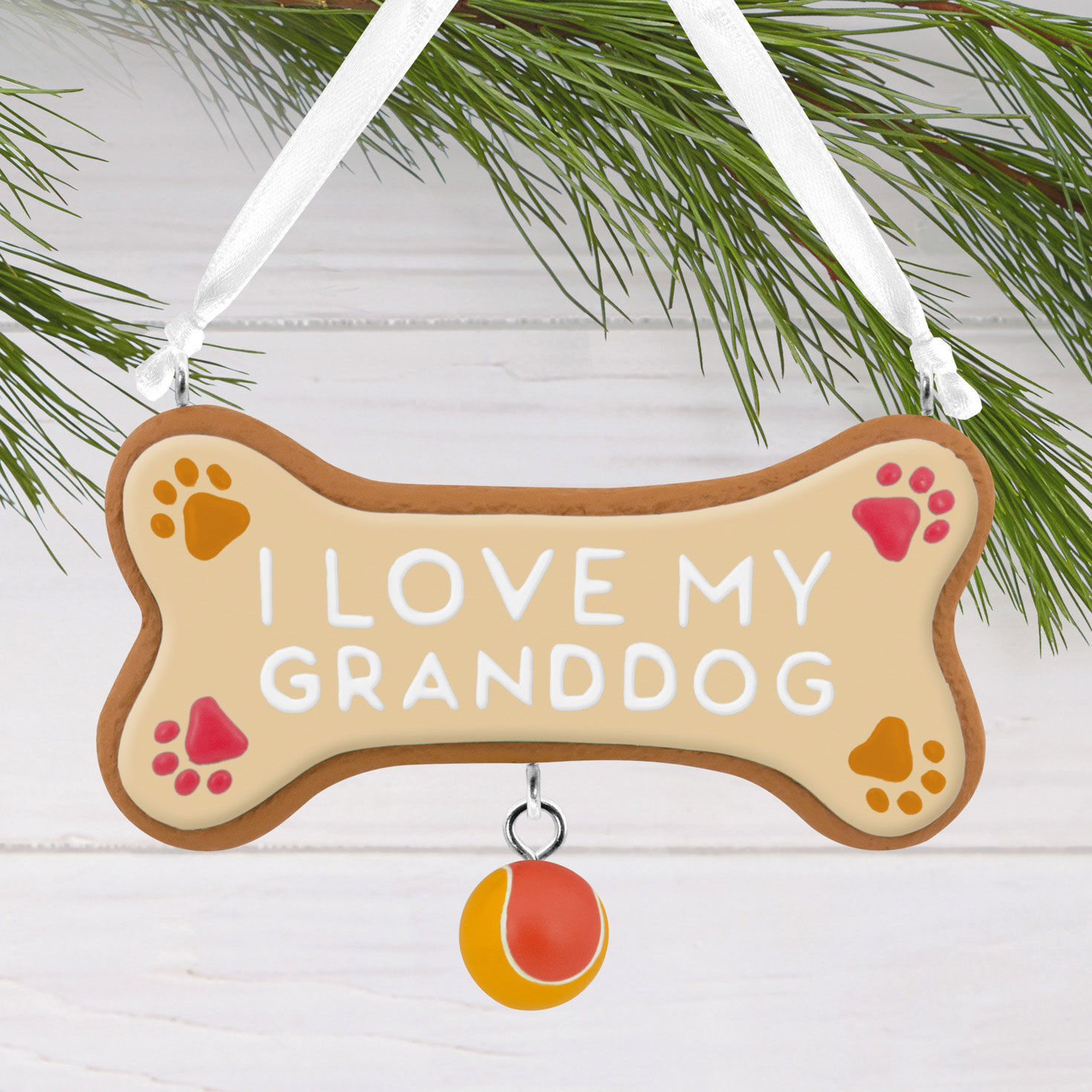 Love My Granddog Bone Christmas Ornament hanging on tree image number 2