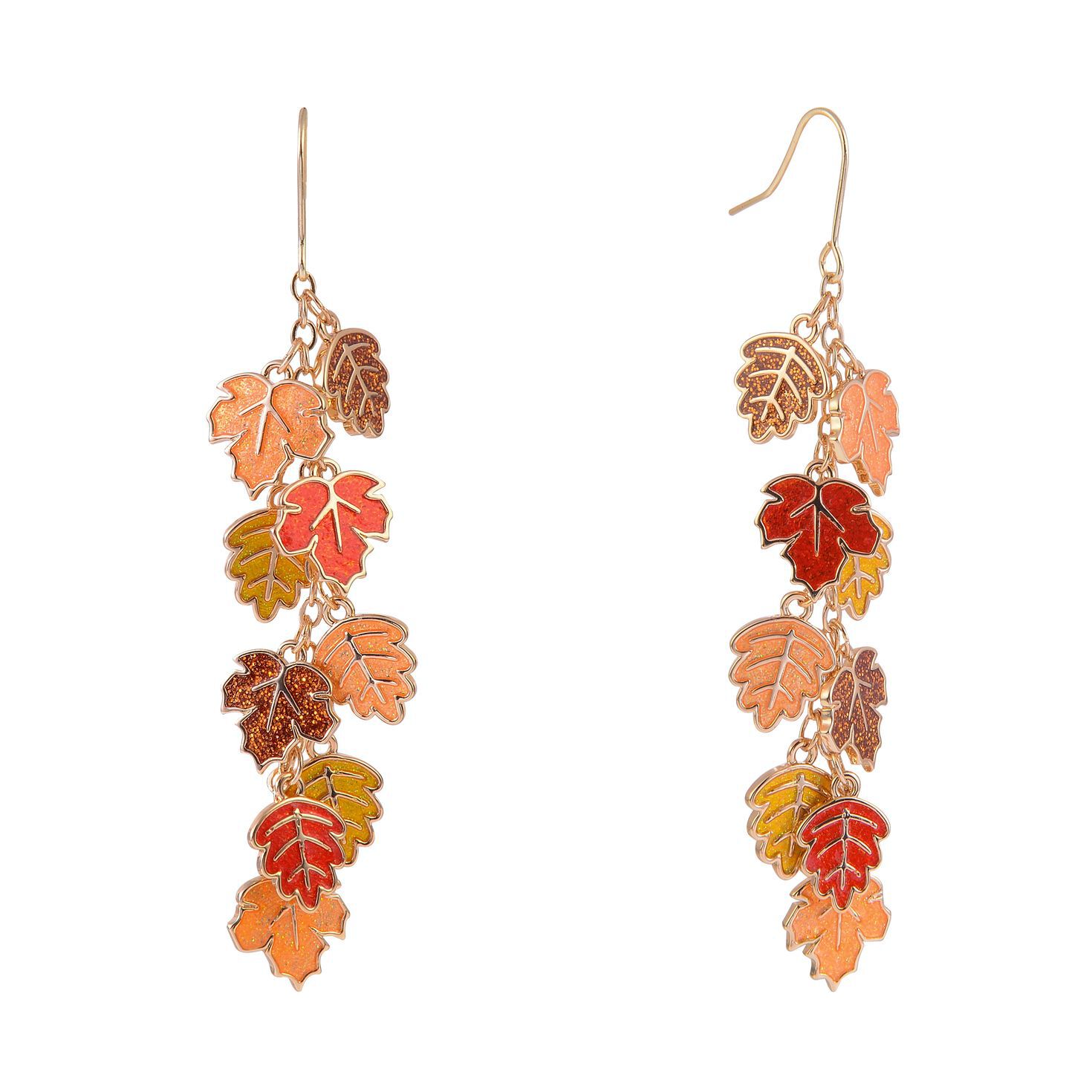 Enamel Leaf Linear Earrings