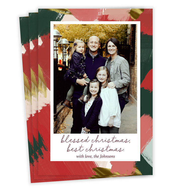Festive Brushstrokes Flat Christmas Photo Card