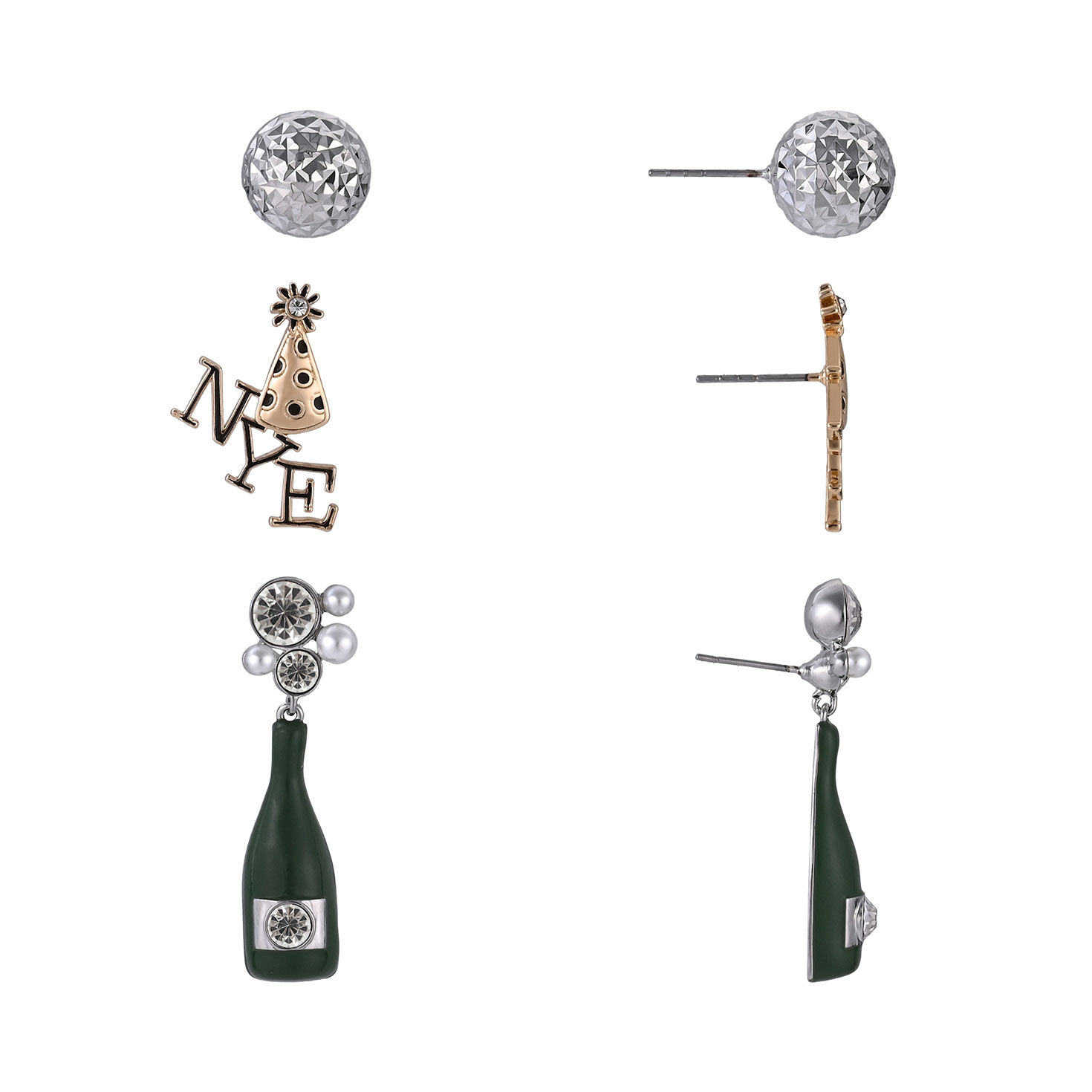 3-pair Earring Set - New Year's Eve front and side image number 2