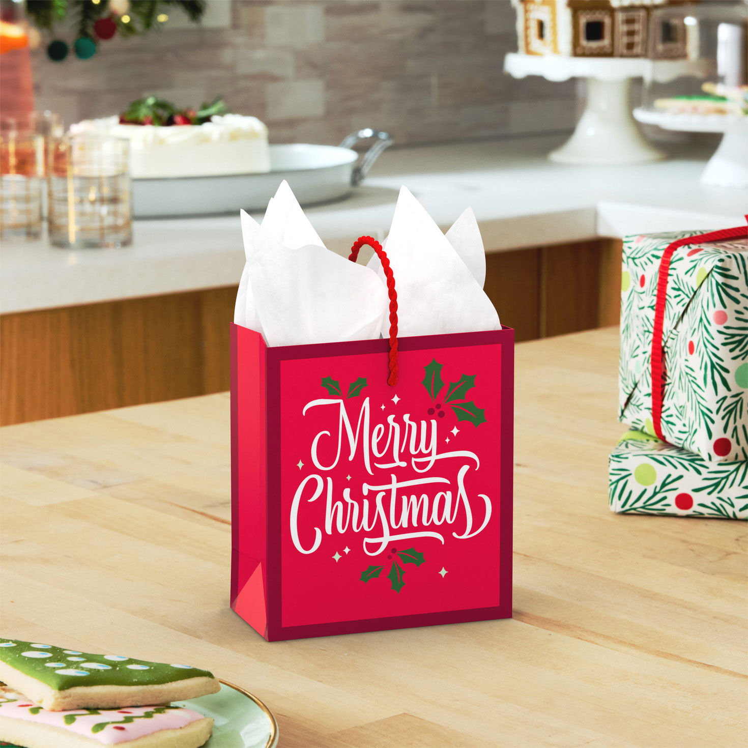 Red Merry Christmas Gift Card Holder Bag in use image number 2