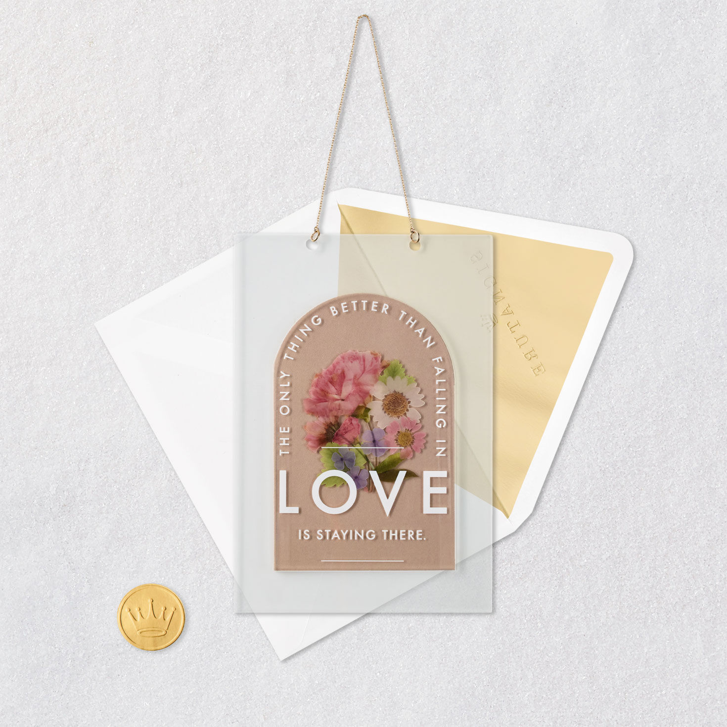 Floral Art Hanger Anniversary Card Card Front with Envelope and Gold Seal image number 7