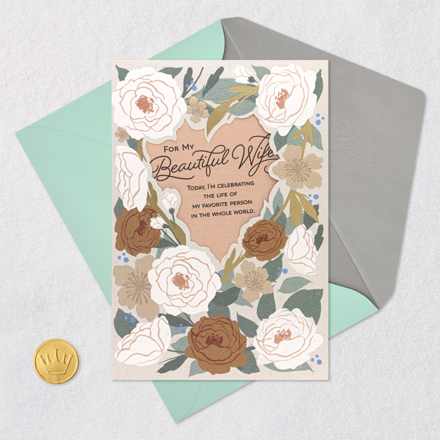 Floral Heart Christian Birthday Card for Wife Card Front with Envelope and Gold Seal image number 6