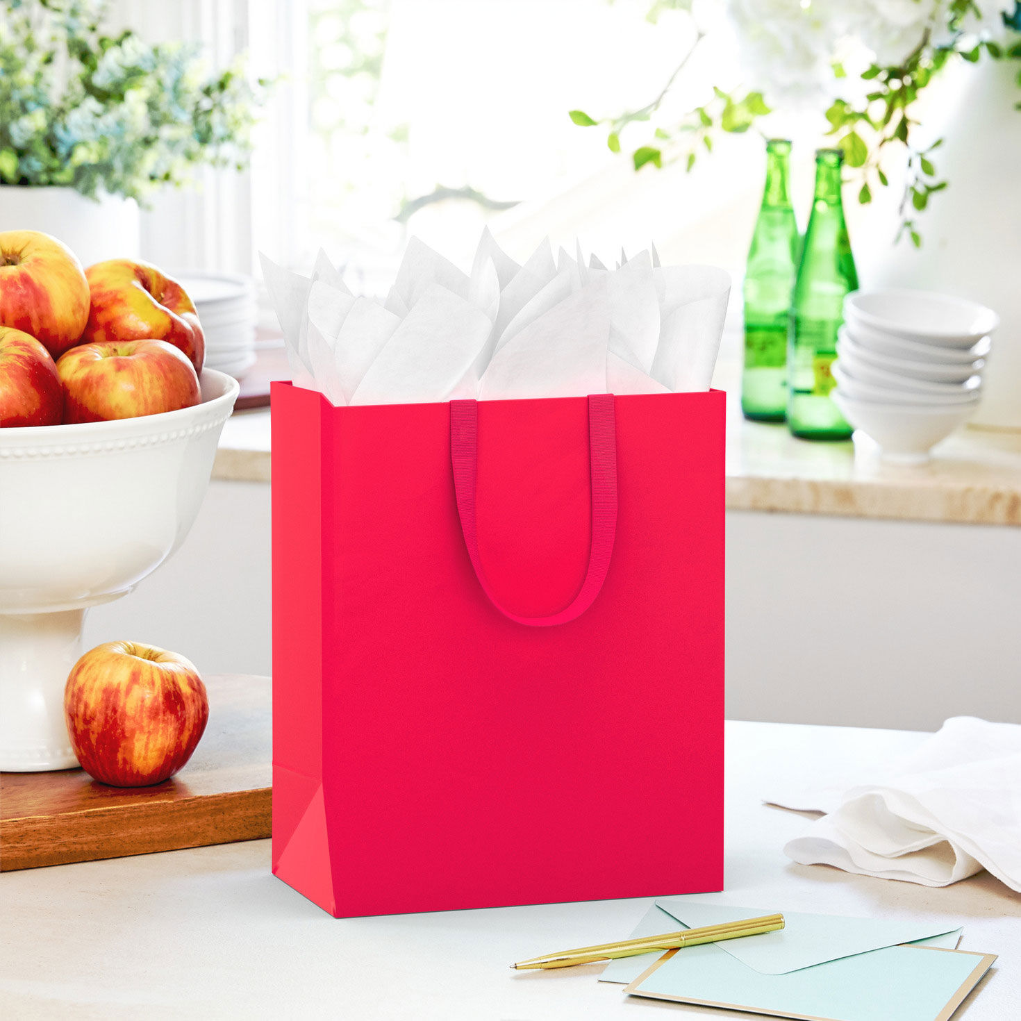 Medium Solid Red Gift Bag in use image number 2