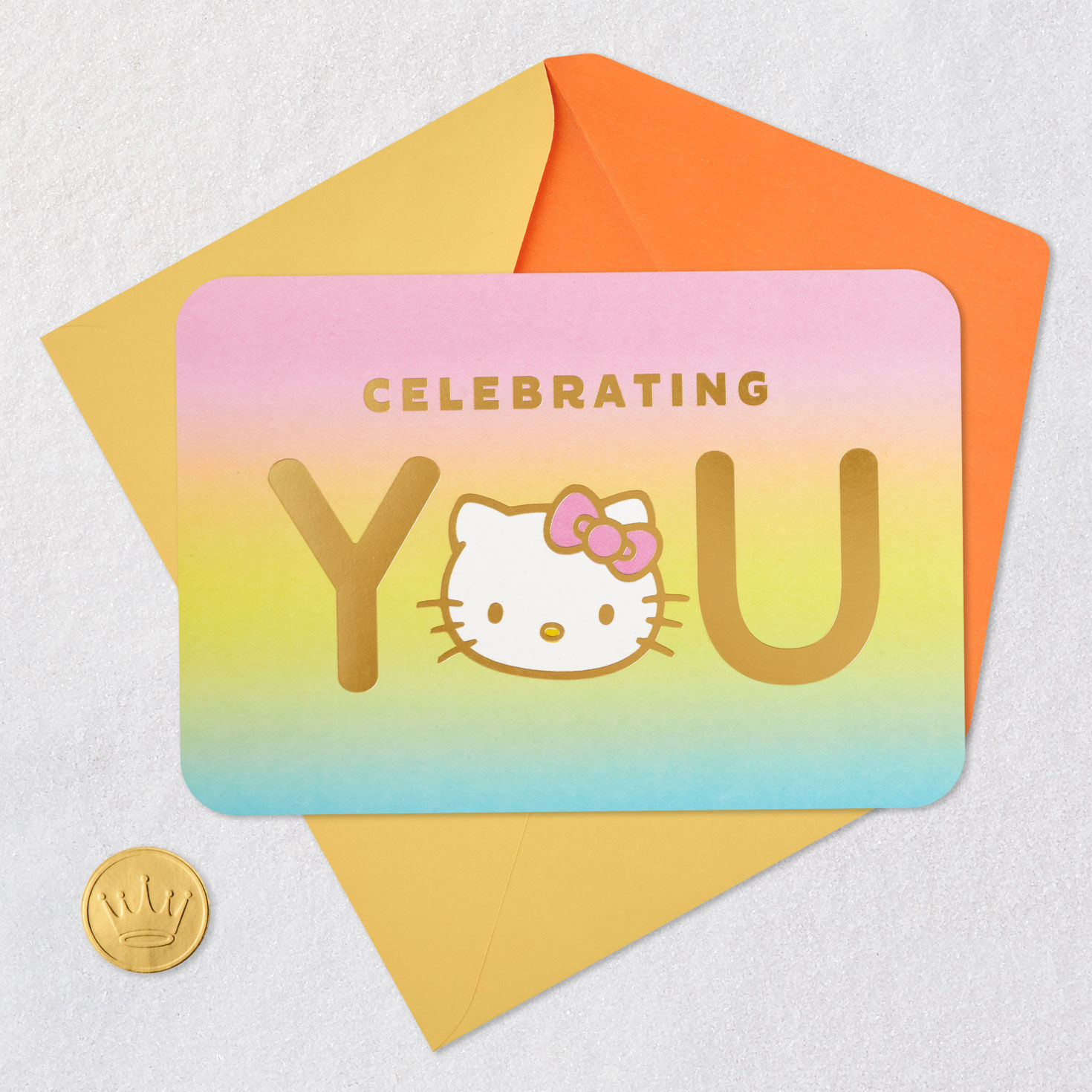 Rainbow Hello Kitty Birthday Card Card Front with Envelope and Gold Seal image number 5
