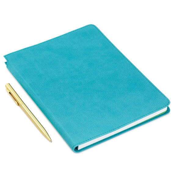 Turquoise Faux Leather Notebook With Pen, , large image number 1