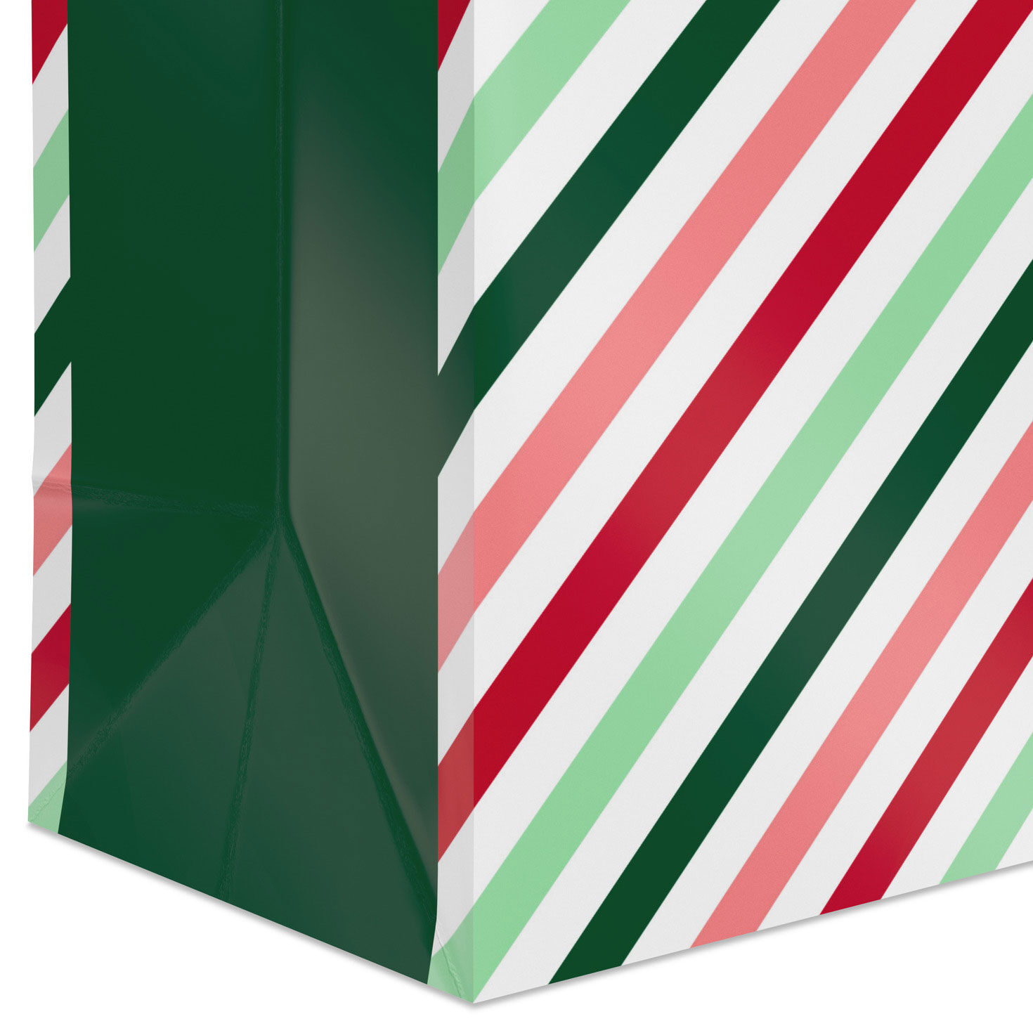 Pink and Green Stripes Holiday Gift Bag with Tissue side/base detail image number 5