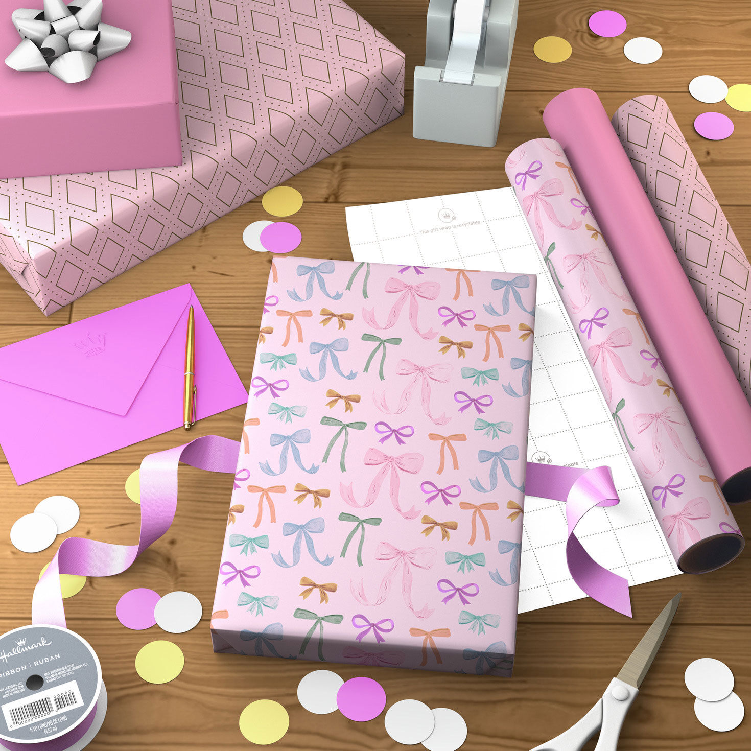 Solid Pink Bows and Diamonds Mini Gift Wrap Rolls Wrapped packages image number 4