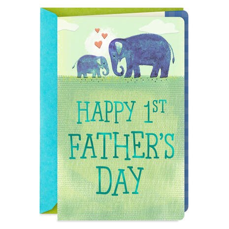 Dad and Kid Elephants 1st Father's Day Card, , large