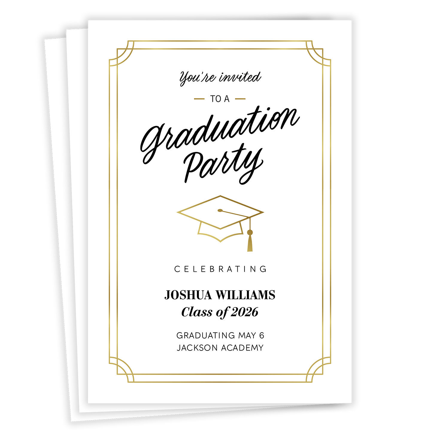 Elegant Gold Border Flat Graduation Party Invitation