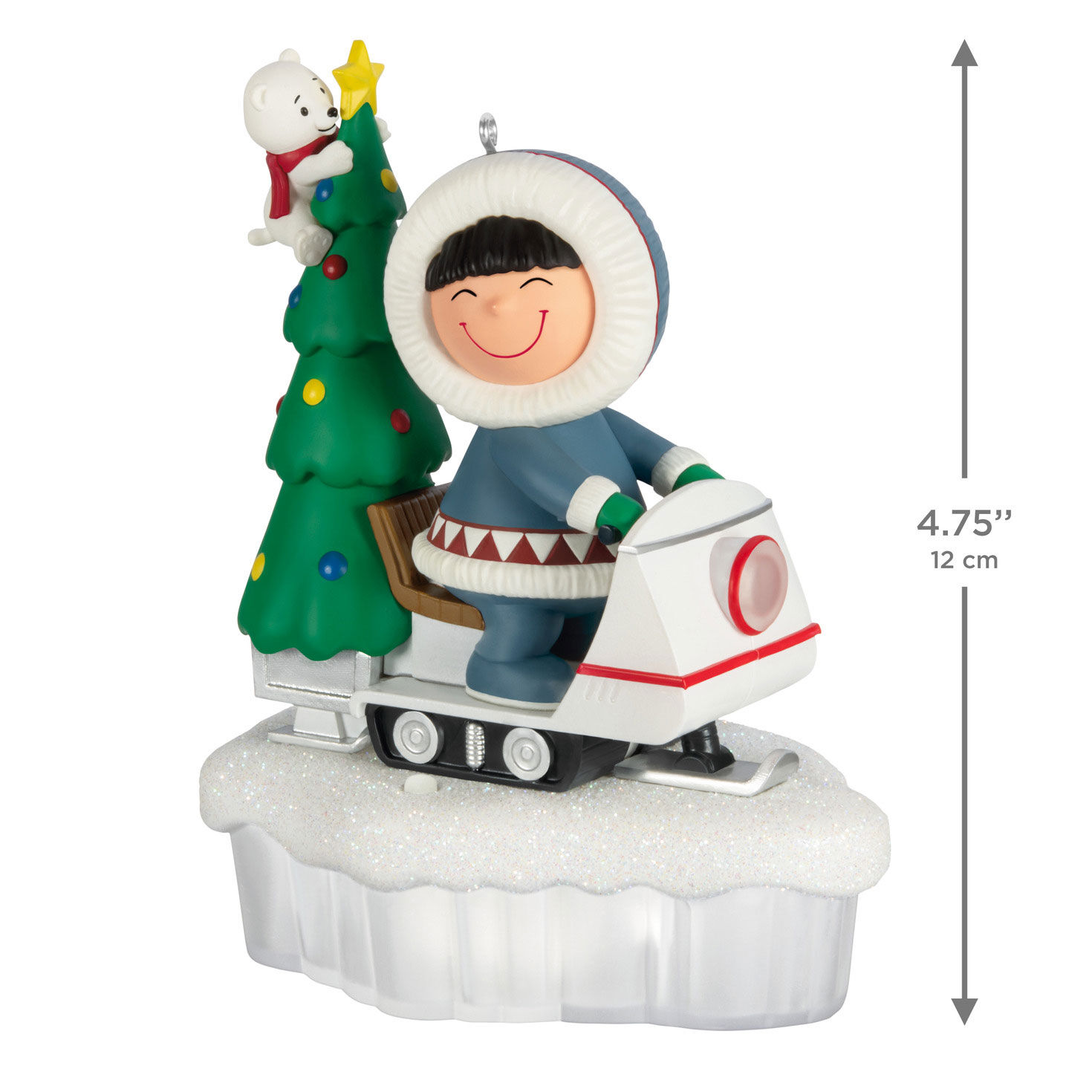 Eskimo and Tree on Snowmobile Keepsake Ornament measurement image number 3