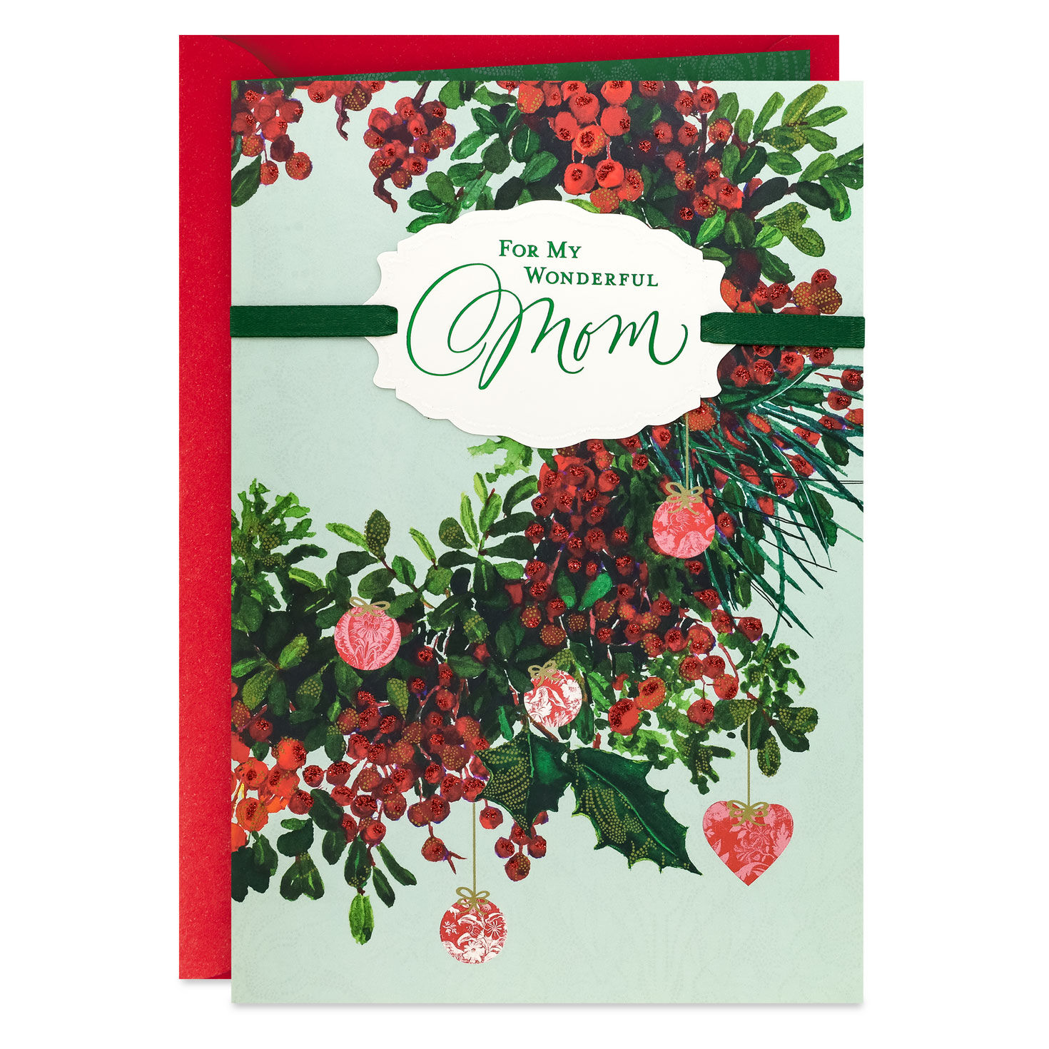 Festive Berry Wreath Christmas Card for Mom