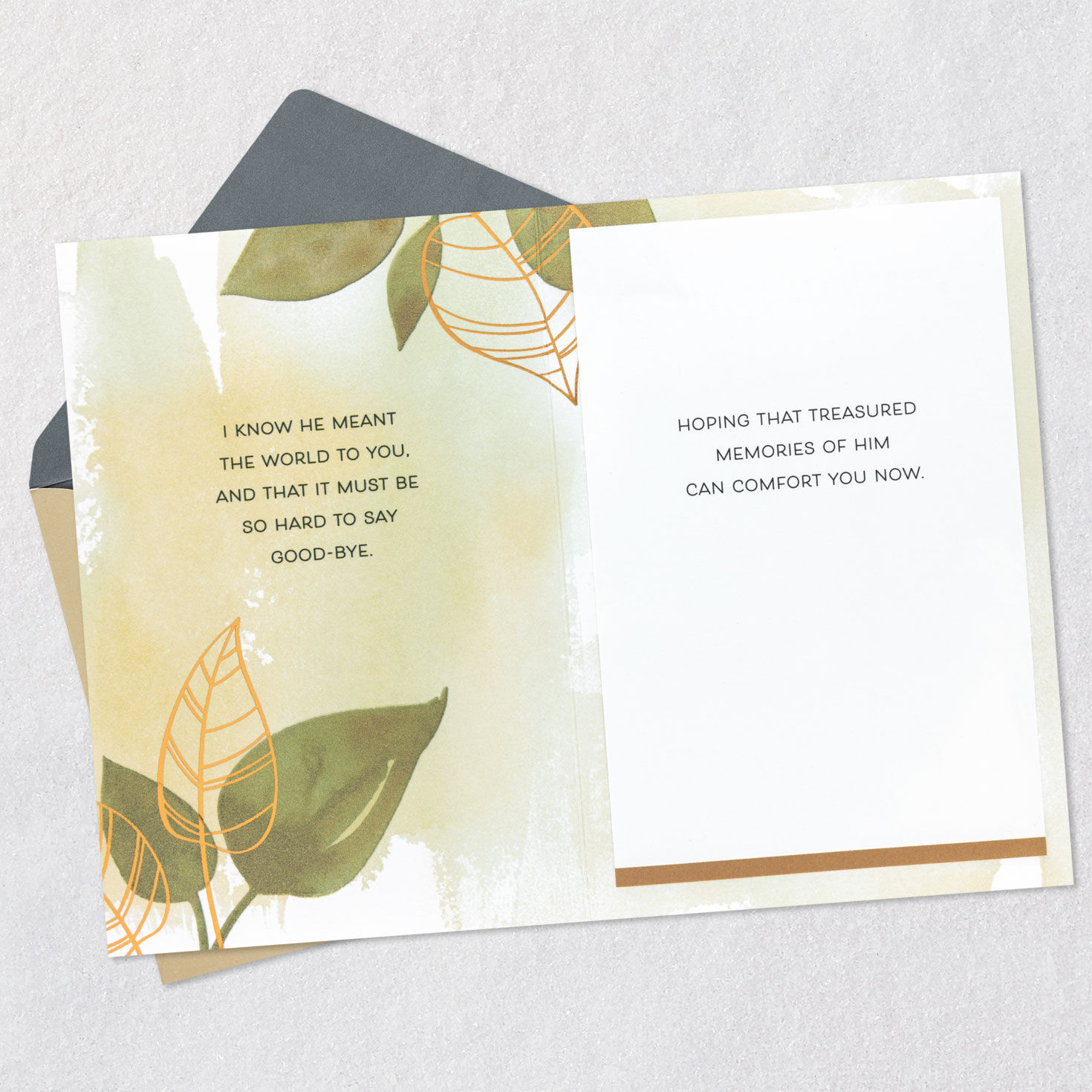 Green and Gold Leaves Grandfather Sympathy Card Card Front Detail image number 4