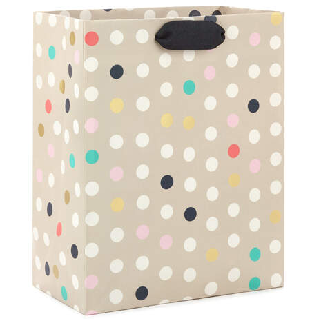 9.6" Multicolored Dots on Tan Gift Bag, , large