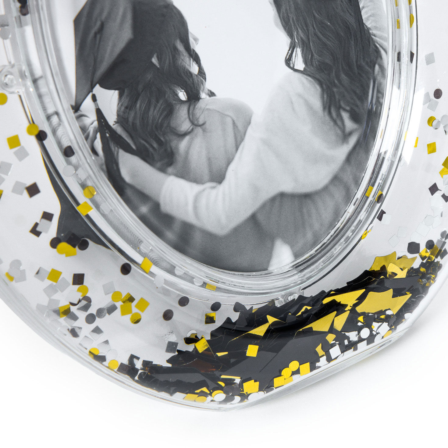 Clear Oval With Confetti Graduation Picture Frame upclose view image number 3