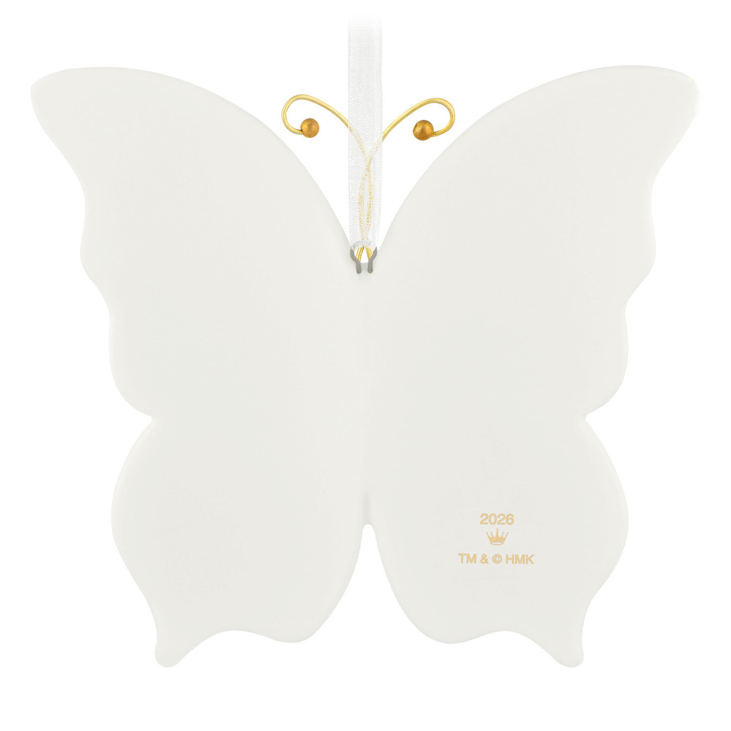 White Ceramic With Gold Butterfly Keepsake Ornament Back image number 6