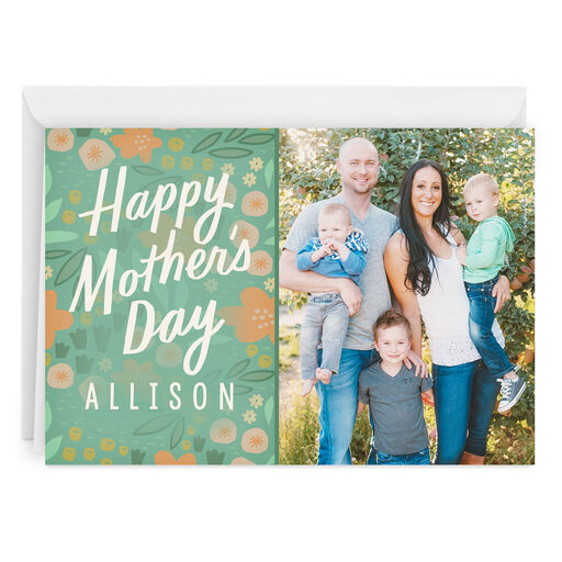 Personalized Floral Print Happy Mother's Day Photo Card, 