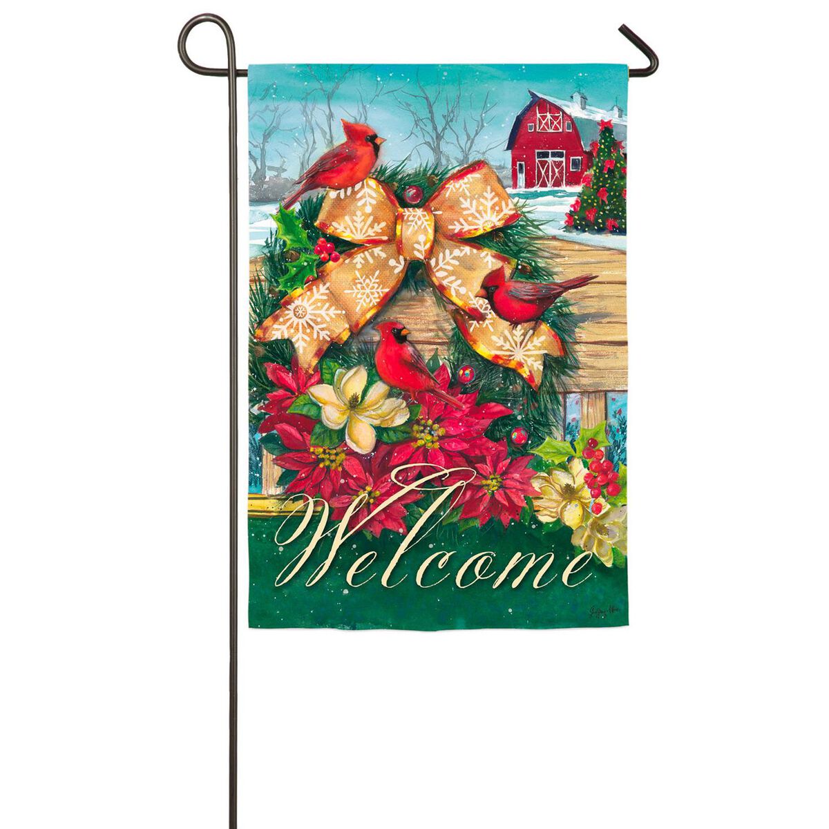 Cardinals Wreath on Fence Suede Garden Flag, 12.5x18 Garden & Outdoor Hallmark