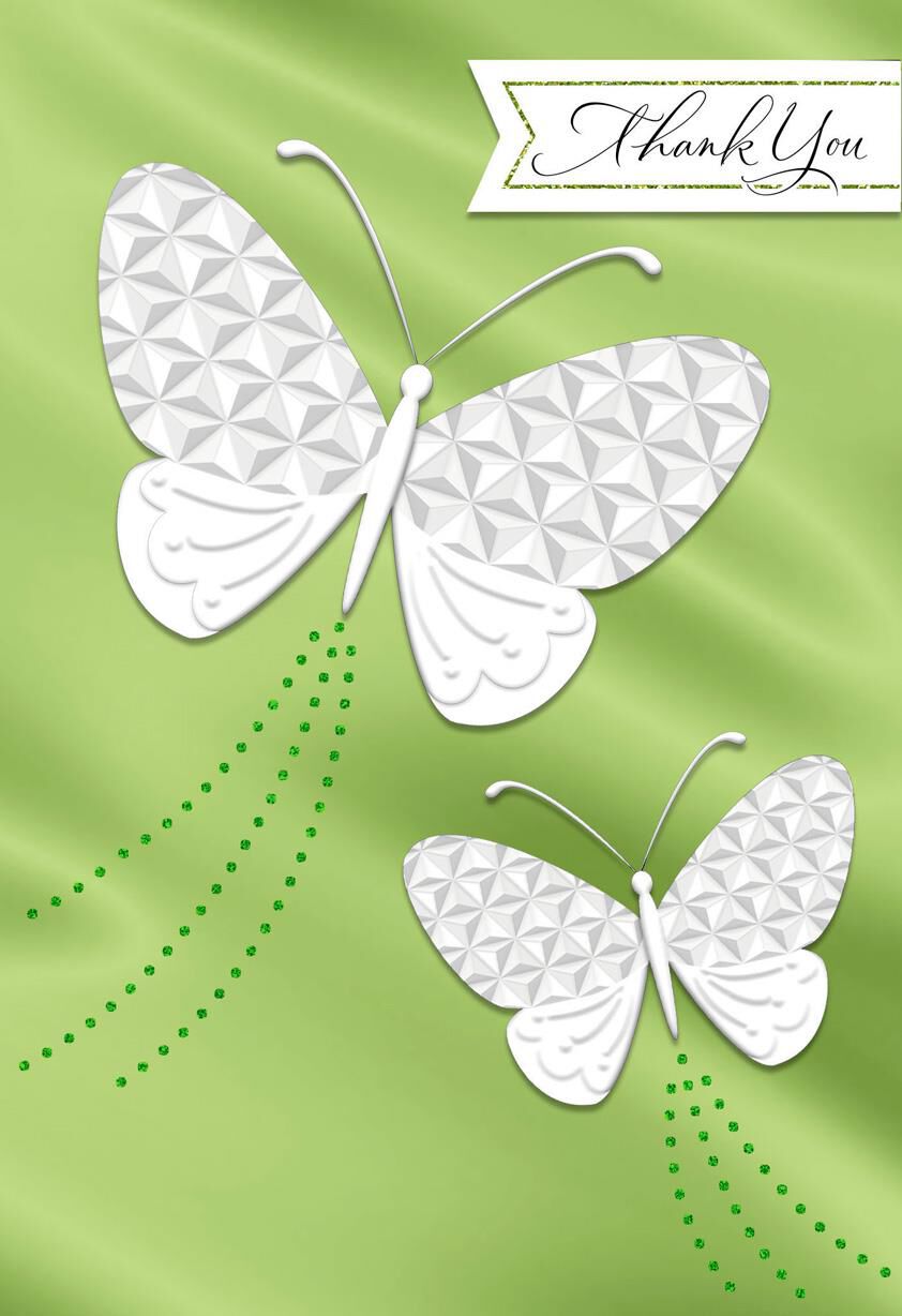 White Butterflies Thank You Card