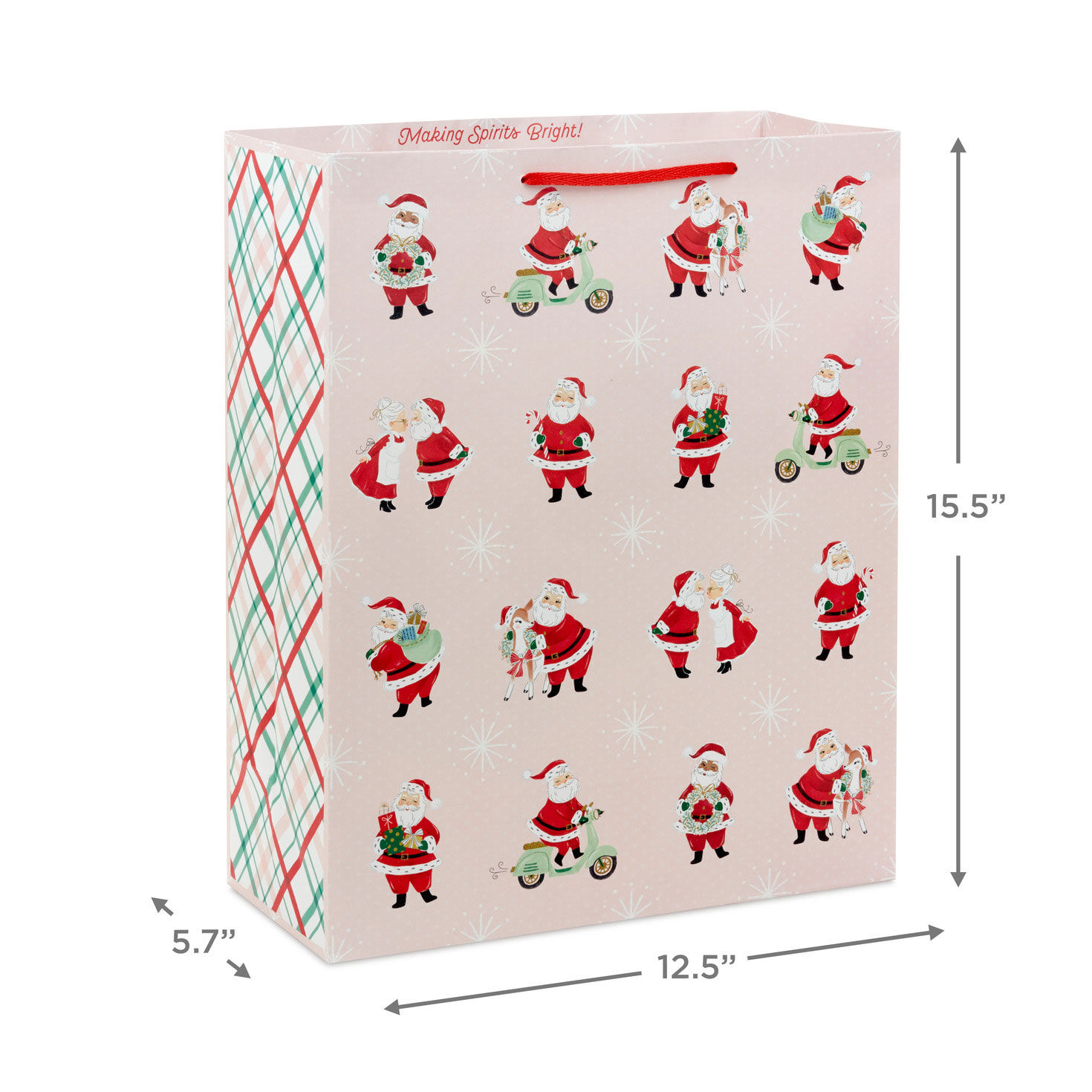 15.5" Vintage Santa Scenes on Pink Extra-Large Christmas Gift Bag for only USD 4.99 | Hallmark