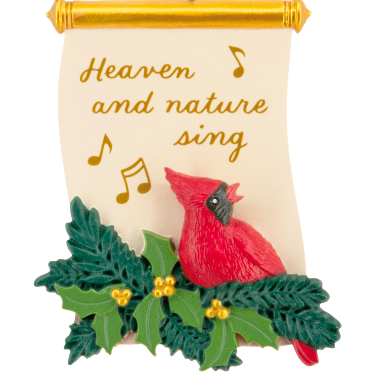 Cardinal on Scroll Christmas Ornament closeup view image number 5