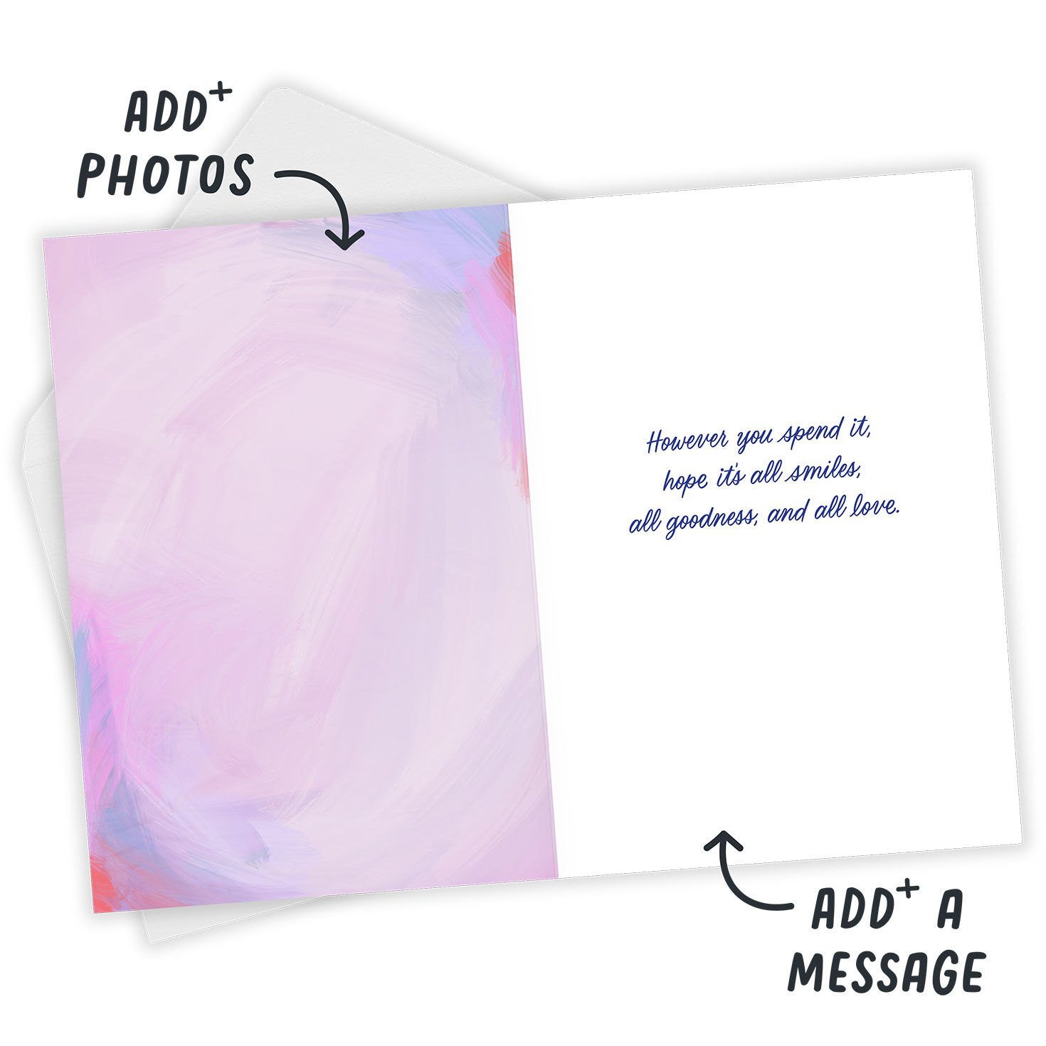 Purple Bow on Photo Personalized Mother's Day Card Open Card with Envelope indicating personalization image number 4